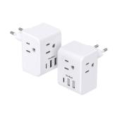 2 Pack European Travel Plug Adapter, International Power Plug Adapter with 3 Outlets 3 USB Charging Ports(1 USB C), Type C Plug Adapter Travel Essentials to Most Europe EU Spain Italy France Germany