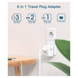2 Pack European Travel Plug Adapter, International Power Plug Adapter with 3 Outlets 3 USB Charging Ports(1 USB C), Type C Plug Adapter Travel Essentials to Most Europe EU Spain Italy France Germany