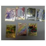 7 Piece Gold Metal Pokemon Cards-Ancient Mewtwo, Arceus VMAX (Blue), Arceus VMAX (Red), Charizard VMAX, VMAX Venusaur, Charizard & Blastoise Tagteam, Charizard VMAX, Pikachu VMAX, and Charmander, Char