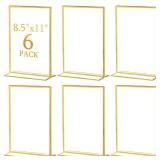 Hoteam 6 Pcs Gold Acrylic Sign Holders, 8.5 x 11 Inch Gold Picture Frames Clear Wedding Table Numbers Double Sided Acrylic Holders for Wedding Restaurant Table Number Photos Menu Cards Art