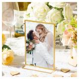 Hoteam 6 Pcs Gold Acrylic Sign Holders, 8.5 x 11 Inch Gold Picture Frames Clear Wedding Table Numbers Double Sided Acrylic Holders for Wedding Restaurant Table Number Photos Menu Cards Art