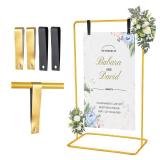 WellSign Wedding Welcome Sign Holder, 68âx31âx 20â Welcome to Our Wedding Sign Adjustable Display Stand with 4 Leather Sign Hanging Straps,Gold Easel Stand Personalized for Baby Bridal 