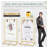 WellSign Wedding Welcome Sign Holder, 68âx31âx 20â Welcome to Our Wedding Sign Adjustable Display Stand with 4 Leather Sign Hanging Straps,Gold Easel Stand Personalized for Baby Bridal 