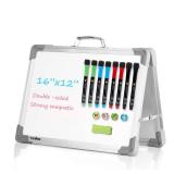 Small Dry Erase White Board â TANKEE Magnetic Desktop Foldable Whiteboard Portable Mini Easel Double Sided on Table Top with Holder for Drawing, Teacher Instruction, Memo Board