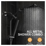 Veken 10\" Luxurious All Metal Rain Shower Head with Handheld Spray Combo, High Pressure Rainfall Square Shower Heads with Extension Arm, Wide Dual Showerhead, Bathroom Accessories, Matte Black - Reta