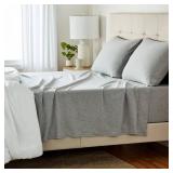 Amazon Basics 4 Piece Bed Sheet Set, 100% Cotton Jersey, Includes Super Soft, Flat and Fitted Sheets, Pillowcase, Queen, Light Gray, Solid