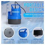 PANRANO 1/2 HP Submersible Water Pump 2900 GPH Portable Small Sump Pump For Pool Cover, Basements, Puddles, Gardens Ponds With 16.4 Ft Power Cord and Hose Adapters, Sky Blue