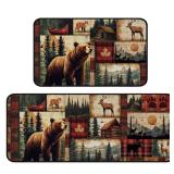 Bencailor Sets of 2 Christmas Bear Kitchen Rugs and Mats Non Slip Wildlife Rugs Washable Deer Wolf Animal Door Mats for Christmas Winter Cabin Home Floor Bathroom Decor Gifts, 29x17 and 47x17 inch