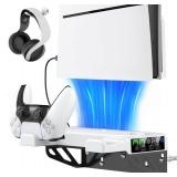 PS5/Slim/Pro Wall Mount Kit with Cooling Fan & Charging Station, PS5 Shelf Floating Mount for All PlayStation 5/Slim/Pro Disc & Digital Console, PS 5 Wall Bracket Behind TV, PS Five Pro Accessories