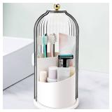 QIYVLOS Toothbrush Holders with Sliding Lid, Rotating 3 Slots Bathroom Organizer Countertop, Tooth Brush Toothpaste Holder Bathroom Counter Stand Sink Organizer Caddy for Vanity Makeup Brushes Holder