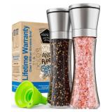 Home EC Premium Stainless Steel Sea Salt and Pepper Grinder Set of 2 - Adjustable Ceramic - Tall Glass Salt and Pepper Shakers - Kitchen Spice Mill W/Funnel & EBook