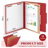 Skyygemm 12 Pack Classification File Folders Bulk with Divider and 2\" Expansion, Pressboard Folder with 2 Prong Fasteners for Employee Records Medical Charts Office Document Organization(Red)