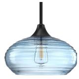 1 Light 10\" Kitchen Island Hanging Pendant Light Farmhouse Dining Ancient Blue Glass Shade Light Fixture,with Black Finish for Bathroom,Over Sink