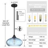 1 Light 10\" Kitchen Island Hanging Pendant Light Farmhouse Dining Ancient Blue Glass Shade Light Fixture,with Black Finish for Bathroom,Over Sink