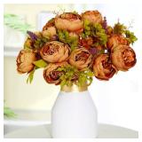 Syhood 2 Bunches Artificial Silk Peony Vintage Flower Bouquet for Party Home Table Centerpieces Wedding Decoration (Coffee)