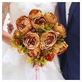 Syhood 2 Bunches Artificial Silk Peony Vintage Flower Bouquet for Party Home Table Centerpieces Wedding Decoration (Coffee)