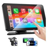 Apple Carplay Screen for Car, 7\" HD Portable Car Stereo Touch Screen with Wireless Android Auto, Backup Camera with LED/Mirror Link/Voice Control/Bluetooth/GPS/AUX/FM Satellite Radio for All Vehicles