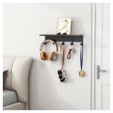 Bethom Wall Shelf with Hooks, Metal Coat Rack Wall Mounted with 5 Hooks, 17 Inch Length Entryway Coat Hangers Storage Clothes, Bags, Purse, Keys for Living Room, Bedroom, Black