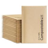 6x10 100% Biodegradable Bubble Mailers,25 Count Kraft Brown #0 Compostable Padded Packaging Wrap Envelopes Pouches Eco Friendly Self Seal Bags