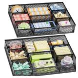 Marbrasse 2 Pack Desk Drawer Organizer, Mesh Drawer Organizer Tray with 8 Adjustable Compartments, Desk Organizers and Accessories, 5 Dividers Drawer for Office Supplies, Makeup & Vanity (Black)