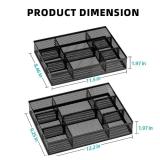 Marbrasse 2 Pack Desk Drawer Organizer, Mesh Drawer Organizer Tray with 8 Adjustable Compartments, Desk Organizers and Accessories, 5 Dividers Drawer for Office Supplies, Makeup & Vanity (Black)