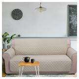 U-NICE HOME Reversible Sofa Cover Couch Cover for Dogs with Elastic Straps Water Resistant Furniture Protector for Pets Couch Cover for 3 Cushion Couch (Sofa, Beige/Beige)