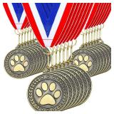 Quelay 100 Pcs Award Medals Bulk 2 Inch Gold Winner Medals with Neck Ribbons for Sports Tournaments Competitions Party Favors(Paw Print)