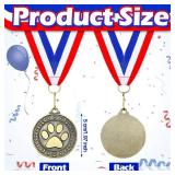 Quelay 100 Pcs Award Medals Bulk 2 Inch Gold Winner Medals with Neck Ribbons for Sports Tournaments Competitions Party Favors(Paw Print)