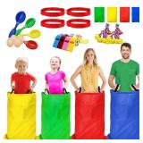 Potato Sack Race Bags - 32PCS Outdoor Games Sack Race Bags for Adults and Kids,3 Legged Race Bands,Egg Spoon Relay Race,Bean Bag Toss,Party Games for Kids,Field Day Games for Adults
