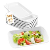 Bruntmor White Rectangular Platter Plates Set of 8 - Ceramic Serving Dishes - 8