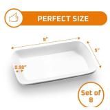 Bruntmor White Rectangular Platter Plates Set of 8 - Ceramic Serving Dishes - 8