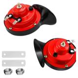 2PCS 300DB Super Loud Train Horns, 12V Waterproof Air Horns Replacement Kit, Car Air Electric Snail Double Horn, Automotive Accessories Universal for Car, Motorcycle, Truck, Bike, Boat (Red)