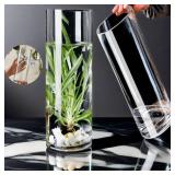 Acrylic Cylinder Plastic Vase for Centerpiece, Unbreakable Hurricane Tall Large Plastic Vases for Proposals Wedding, Hydroponic Decor Base Set of 2 with DIY Stickers (D 4\" + D 4.8\" X H 15.8\" Clear)