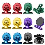 FINDMAG 12 Pack Magnetic Clips for Picture Hanging and Photo Display, Strong Scratch-Free Heavy Duty Magnets for Refrigerator, Whiteboard, Office, Kitchen, Party Use, School