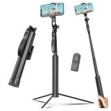 Selfie Stick Travel Tripod for Cell Phone with Remote Control and Phone Holder, Extendable Selfie Stick for iPhone, iPhone Tripod for Video Recording, 72 Inch, Black