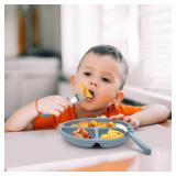 Eascrozn Baby Feeding Set, 2 Pack Silicone Divided Suction Plates for Baby, 2 Pack Spoons and Forks Set, BPA Free, Baby Led Weaning Supplies for Toddler Utensils
