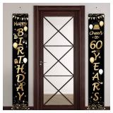 Blulu 2 Pcs 60th Birthday Banner Decorations for Men Women, Black Gold 60th Birthday Party Decor Supplies, Cheers to 60 Years Welcome Porch Sign Celebration Backdrop