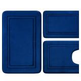 BYSURE Navy Blue Memory Foam Bath Mat, Non Slip Extra Soft Absorbent Machine Washable, Bathroom Rugs Sets 3 Piece for Toilet Shower Sink