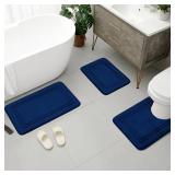 BYSURE Navy Blue Memory Foam Bath Mat, Non Slip Extra Soft Absorbent Machine Washable, Bathroom Rugs Sets 3 Piece for Toilet Shower Sink