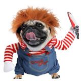 T2Y Dog Halloween Costume Pet Deadly Doll Chucky Dogs Costume with Knife & Wig, Dog Costumes for Small Dogs Funny Party Cosplay Halloween for Yorkie, Chihuahua, CatãSã
