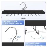 RESOVO Upgraded Tie Rack Hanger with 20 Foldable Metal Hooks, Space Saving Necktie Organizer for Men â Large Capacity Tie and Belt Wooden Hanger for Closet - Black