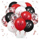 16th Birthday Balloons - 16Pcs Red & Black Latex Balloons for Girls & Boys - Happy 16th Birthday Party Decorations