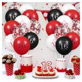 16th Birthday Balloons - 16Pcs Red & Black Latex Balloons for Girls & Boys - Happy 16th Birthday Party Decorations