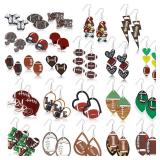 Landical 24 Pairs Football Earrings for women Wooden Football Stud Sports Drop Dangle Jewelry for Sports Game Fans Party Gift
