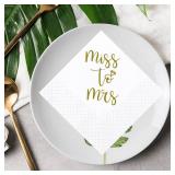 Geloar Bridal Shower Cocktail Napkins, 100 Pack Gold From Miss To Mrs Disposable Paper Napkins for Bridal Shower Engagement Wedding Bachelorette Table Decorations| 2-Ply, 5x5 Inches (Miss To Mrs)