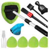 Qydipclin 10pcs Windshield Cleaner Tool, Car Window Cleaning Wash Kit with 4 Reusable Microfiber Pads 1 Spray Bottle and Extendable Handle Auto Glass Wiper Kit, Green