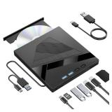 Taopjwr External DVD Drive, 7-in-1 External CD/DVD Drive for Laptop, USB DVD Burner with SD/TF Port, USB 3.0&Type-C CD ROM External Drive for Laptop Desktop PC Windows XP/7/8/10 Linux MacOS