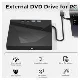 Taopjwr External DVD Drive, 7-in-1 External CD/DVD Drive for Laptop, USB DVD Burner with SD/TF Port, USB 3.0&Type-C CD ROM External Drive for Laptop Desktop PC Windows XP/7/8/10 Linux MacOS