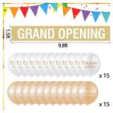 Large Grand Opening Banner 30 Piece Latex Balloons 12 Inch - Grand Opening Decorations 18 x 118 Inch Retail Store Shop Business Restaurant Banners Flag (Champagne, White)