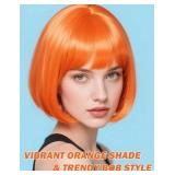 FSLLZCJY Orange Bob Wig with Heart Sunglasses - Heat-Resistant, Synthetic Fiber, Adjustable and Natural Looking